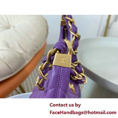 Chanel Shiny Lambskin  &  Gold-Tone Metal Hobo handBag purple AS4912 2025